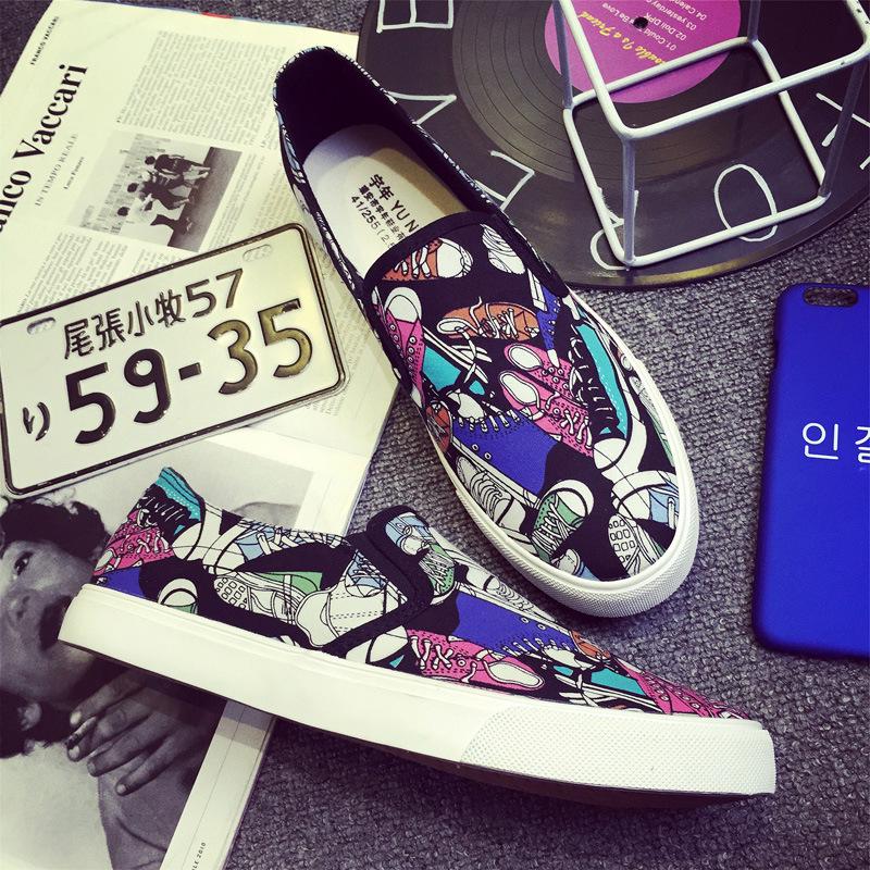 Новые граффити нерегулярные ленивые туфли на педалях корейской версии плоские повседневные туфли удобные мужские туфли кроссовки Zapatos De Hombre