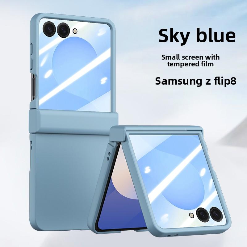 Skin Feel Phone Case for Samsung Z Flip 8 7 FE 6 5 4 3 Flip7 Flip6 Flip5 Flip8 With Screen Protective Cover Solid Color