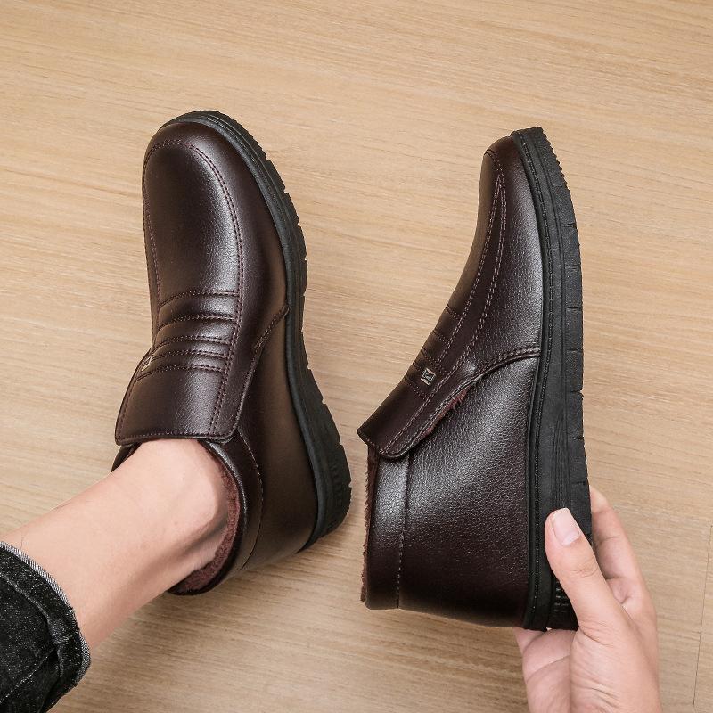 Cotton Shoes Men's Winter Velvet Warm Men's Cotton Shoes High-top Thick-soled Non-slip Snow Boots Middle-aged and Elderly Father Leather Cotton Shoes