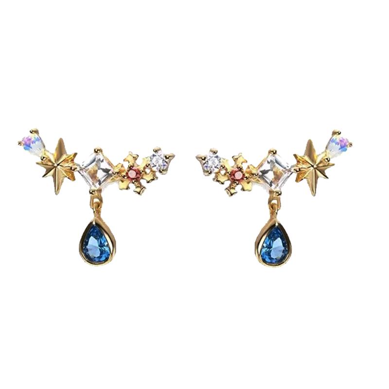Модные серьги-гвоздики со звездами и снежными цветами из прозрачного циркона для женщин, синие циркониевые серьги, ювелирные изделия, свадебный подарок