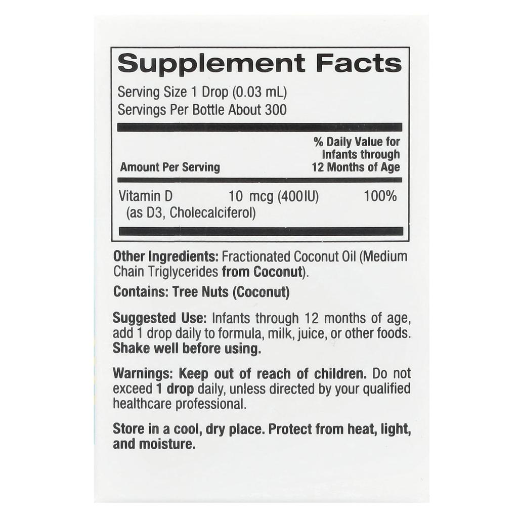 California Gold Nutrition, Капли витамина D3 для младенцев, 10 мкг (400 МЕ), 0,34 жидких унций (10 мл)