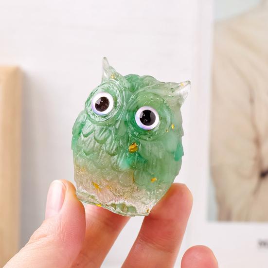Natural Crystal Owl Ornament Handcrafted Resin Owl Figurine with Crystal Gravels Inside