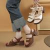 Fashion 2024 New Retro PU Leather Women's Sandals Square High Heel Sandals Office Platform Buckle Shoes Fashion Casual