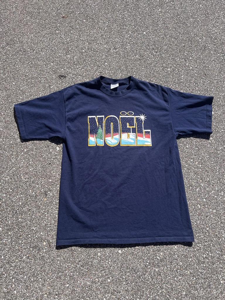Vintage 90s Christmas Noel Spell Out Heavyweight Men’s L T-T-Shirt Blue USA Navy