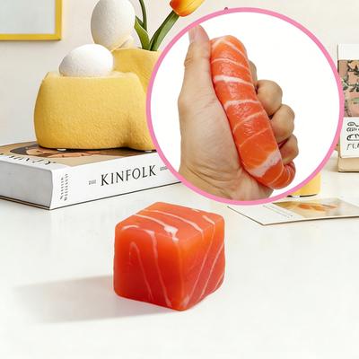 Снятие стресса Лосось Сжимаемая игрушка Пищевой силикон Толсто нарезанный кубик лосося Сенсорная игрушка для дома и офиса Снятие тревожности Настольная игрушка