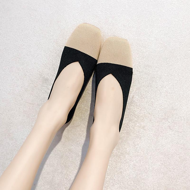 2024 г. Обувь из эластичной трикотажной ткани, балетки, пэчворк, новые женские туфли на плоской подошве, нескользящие, дышащие, женские