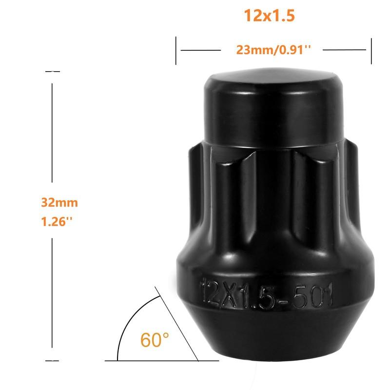 Комплект черных стопорных гаек 4 замка + ключ M12 x 1.5 12 x 1.5 закрытый конец с буртом 1.38" двойной шестигранник 13/16" и 3/4"