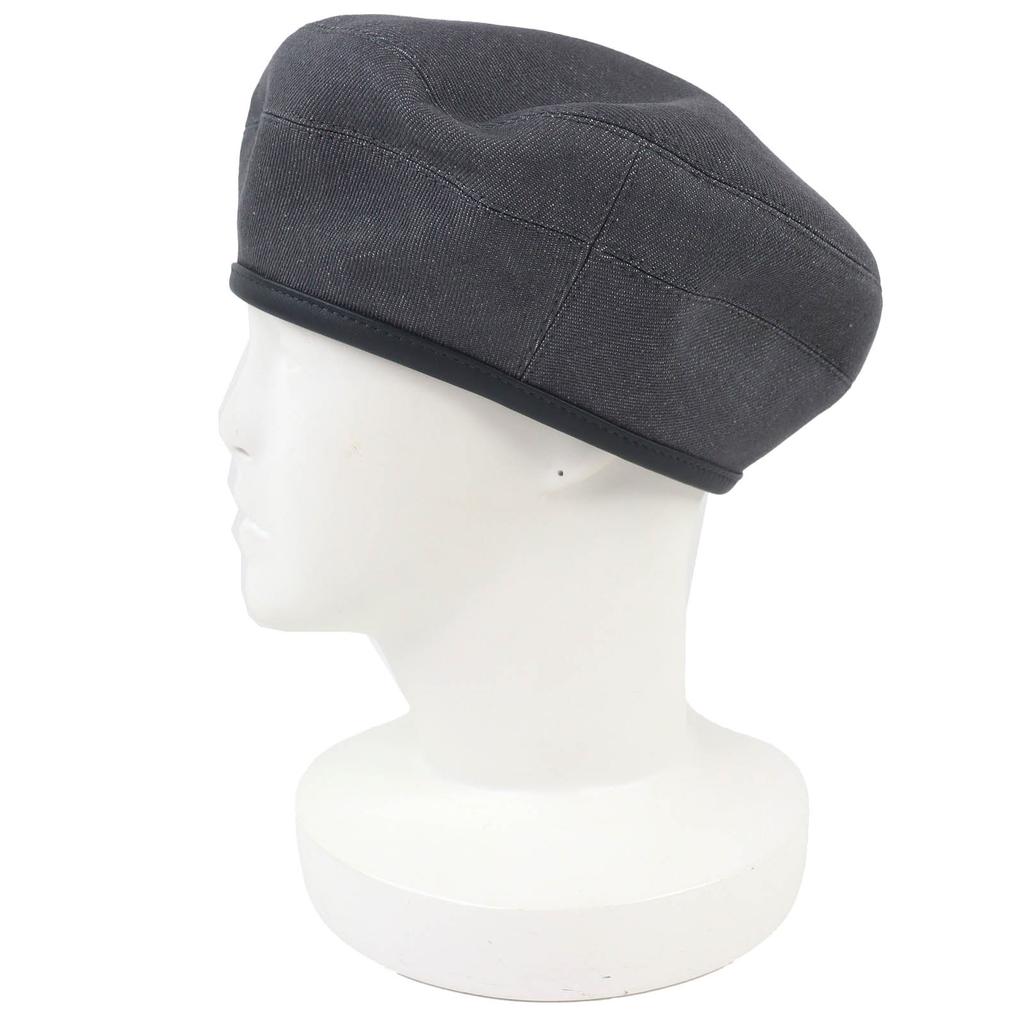 Pristine HERMES beret Saint Honoré Serie button leather trim gray cotton 56 Used