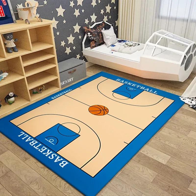 3D Football Basketball Field Floor Mat Large Anti-Slip Carpet for Kids' Room Bedroom Washable Rug for Play Area Boy's Decor
