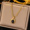 ZAKOL 316L Stainless Steel Oval Black White Stone Pendant Necklace For Women Gold Color Twist Rope Chain Stacking Zircon