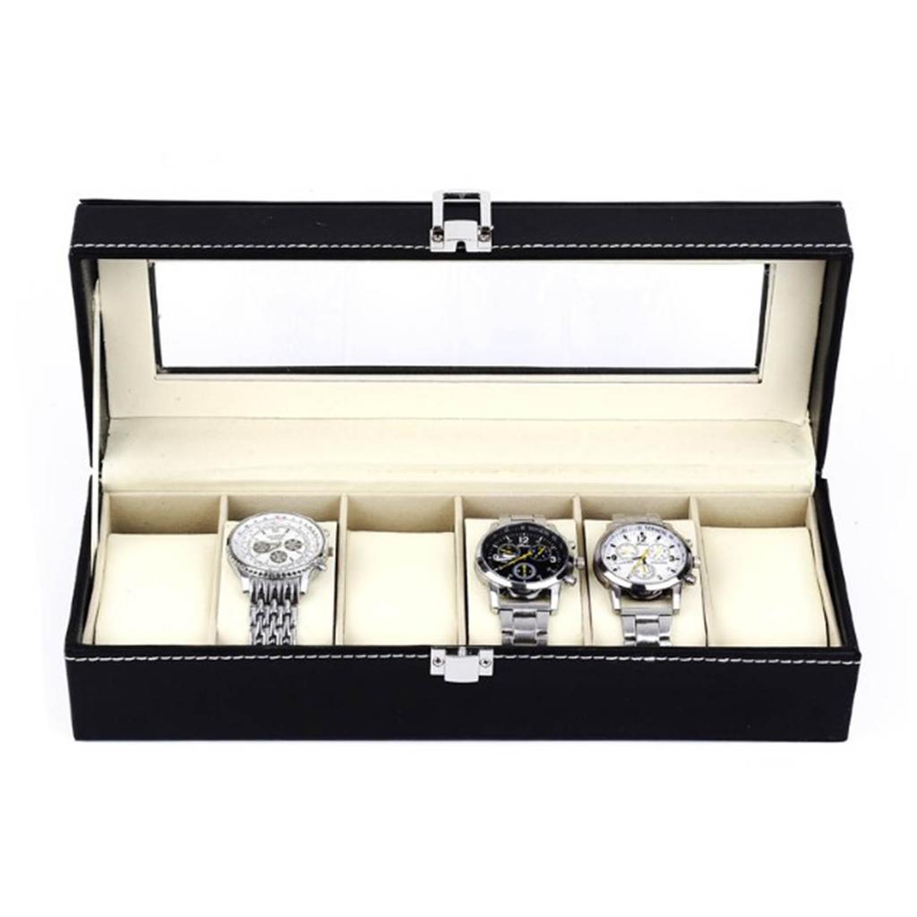 Watch Organizer 6 Slot Dustproof Moistureproof Transparent Window Watch Display Case for Household