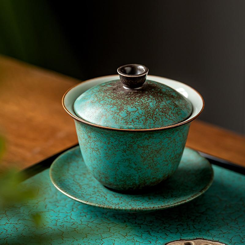150 мл керамическая бирюзовая глазурь гайвань чашка для чая глиняная супница с крышкой ретро пигментированная чаша для чая кунг-фу чашка для напитков подарочная