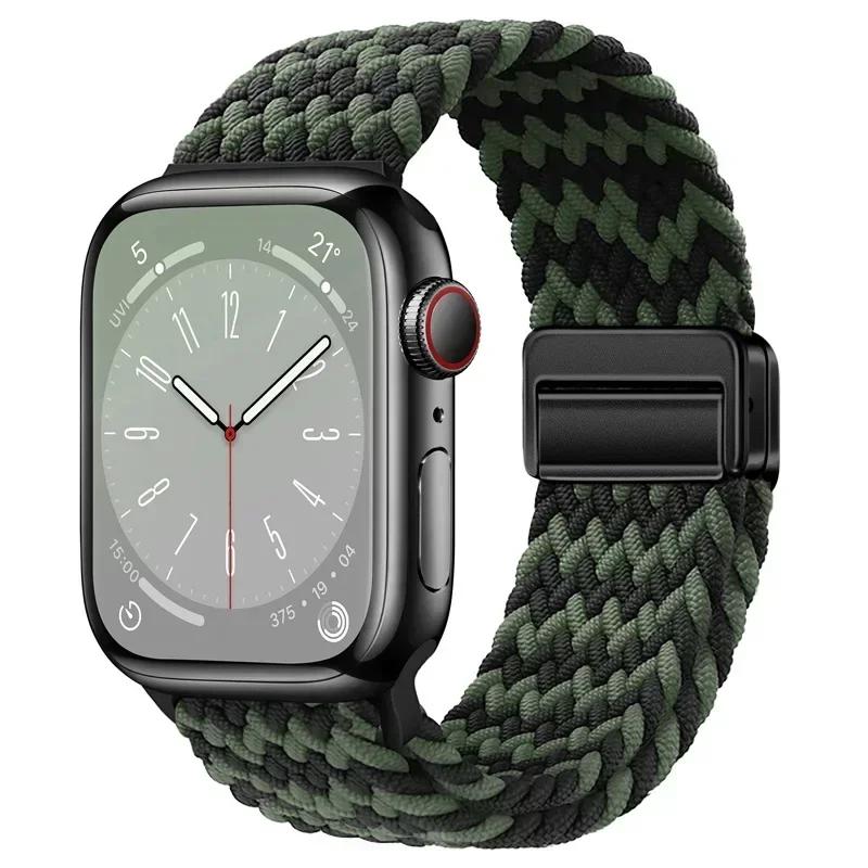 Плетеный нейлоновый ремешок-петля для Apple Watch Ultra2 49мм 9 8 7 45 41мм Металлический магнитный браслет-ремешок для 6 5 4 3 SE 44 40мм