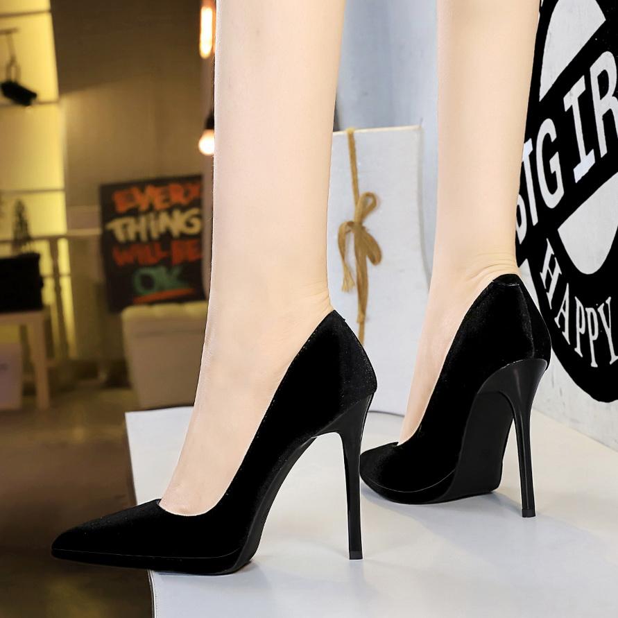 Туфли на сверхвысоком каблуке, водонепроницаемая женская платформа, тонкий каблук, неглубокий вырез, острый носок, утолщенная замша Xishi Single Shoes