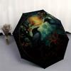 Raven Moonlit Forest Wall Art: Mystical Circular Decor Umbrella, Portable 3-Fold Compact Umbrella for Men & Women R142