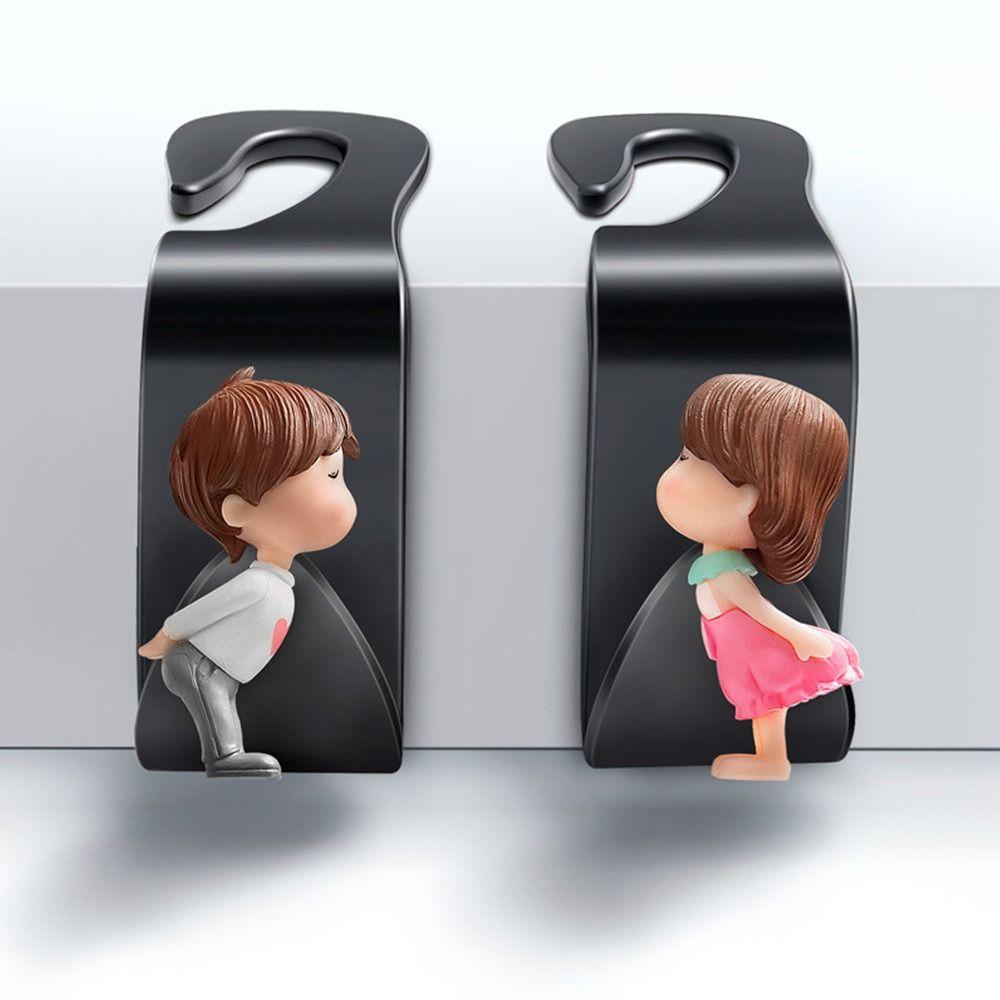 2Pcs Universal Car Headrest Hook Cute Couple Car Hanger Seat Back Hanger Storage Hook Cloth Storage Holder Clip Car Accessories