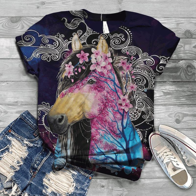 Новая европейская и американская 3D цифровая женская свободная футболка с короткими рукавами