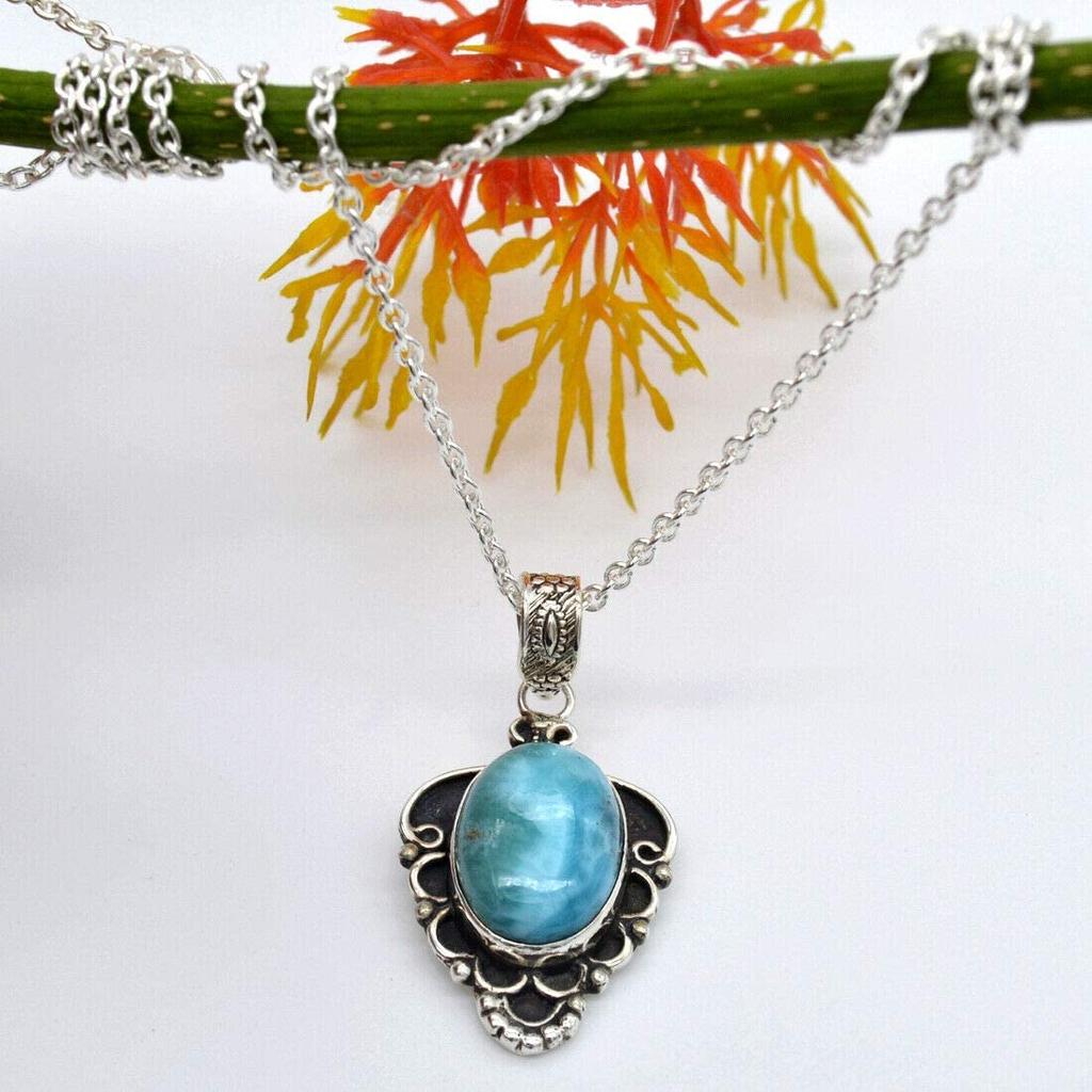 Ожерелье Ларимар, Стерлинговое Серебро 925 пробы, Женское Ожерелье в стиле Бохо, Подарок на помолвку, Дизайнерское Ожерелье, Свадебные украшения, Ювелирные изделия ручной работы