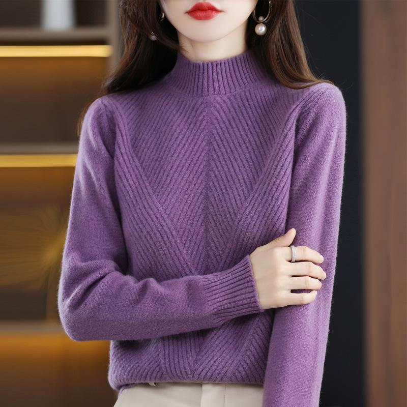 INDFS Женская мода Повседневный Осень Зима Однотонный Принт Длинный Рукав Полуводолазка Свитера