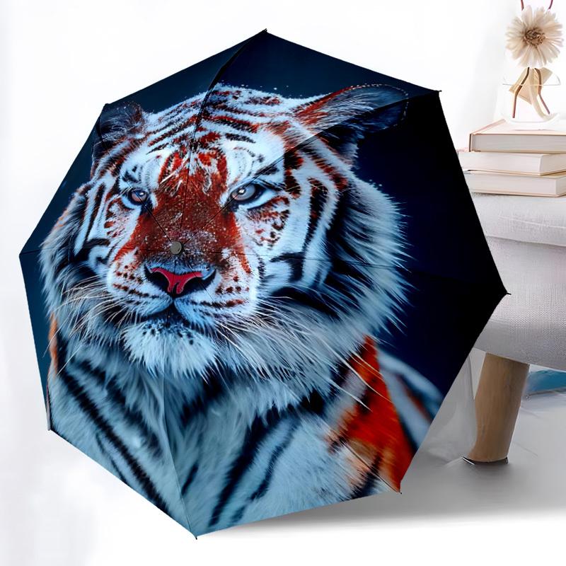1pc Tiger Snowflake Automatic Folding Umbrella - Compact Travel Umbrella with Auto Open/Close 8-Rib Heavy-Duty Shaft for Women/Men -l036