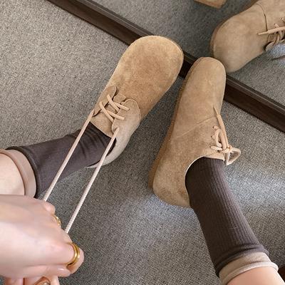 Модная тренировочная обувь из коровьей замши на шнуровке для женщин 2025 Осень Новые женские кроссовки Балетки Ретро Комфортная Повседневная Спортивная обувь Большой размер