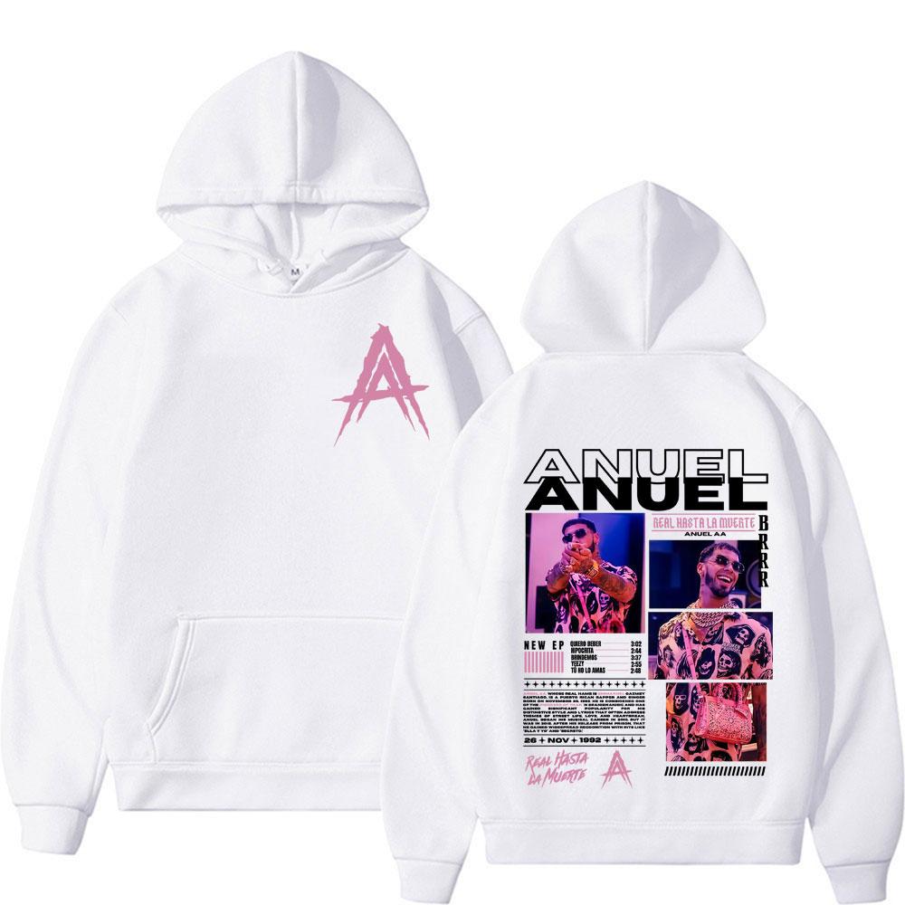 Худи с логотипом тура альбома рэпера Anuel AA Real Hasta La Muerte Уличная одежда Мужские Женские Винтажные Хип-хоп Поп-музыка Худи Повседневные Свитшоты