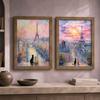 Animal Landscape Wall Art, Paris Eiffel Tower Cat Canvas Painting, Nordic Pastel Poster Print for Bedroom Living Room Wall Decor