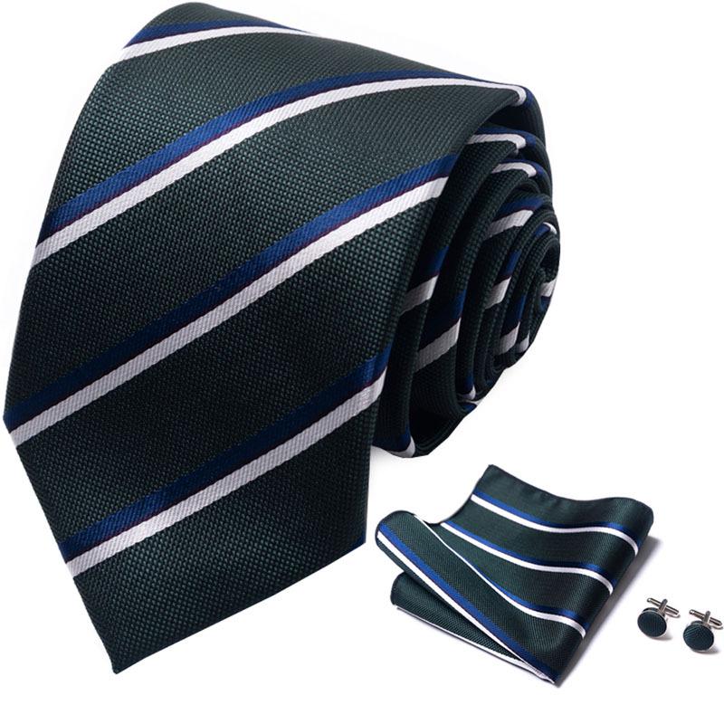 Men's 8cm Solid & Polka Dot Plaid Tie Set with Cufflinks & Pocket Square