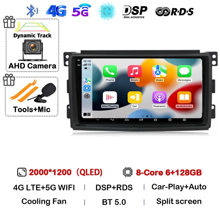 Android 14 Carplay Auto для Mercedes Benz Smart Fortwo W451 2006 2007 2008 2009 Автомобильное радио Wifi 4G GPS Мультимедийный плеер Стерео