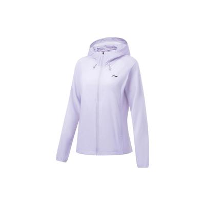 Li Ning Running Series однотонная куртка с капюшоном на молнии с длинным рукавом и защитой от солнца женские куртки светло-фиолетового цвета AFDT182-5
