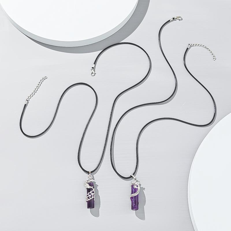 Аметист Дракон Феникс Соответствующее Ожерелье Пара Цилиндрический Инь Ян Кулон Радиационное Исцеление Кристалл Кварц Натуральный Драгоценный Камень