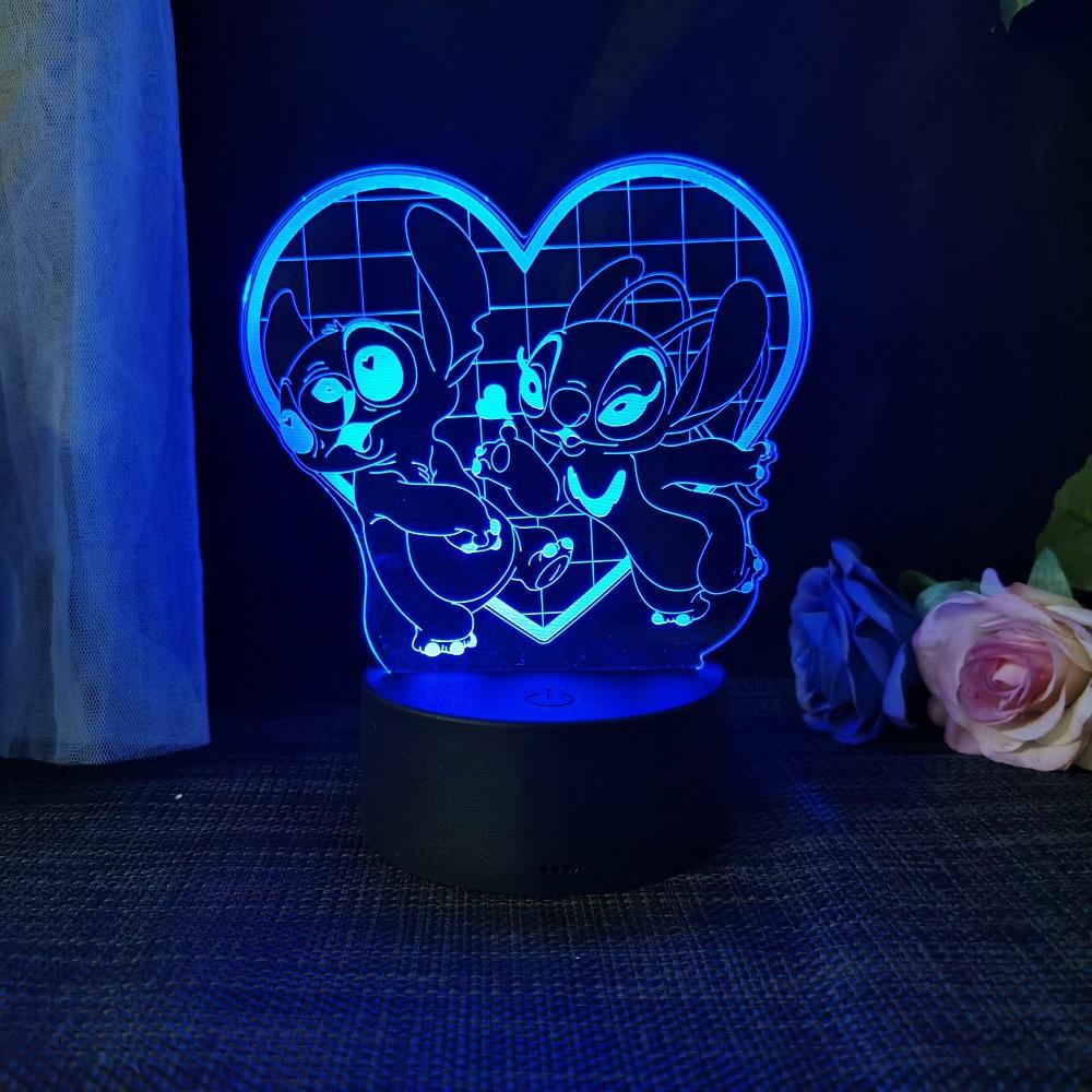 Stitch 3D Acrylic Illusion Night Light 16 Color Changing Decorative Lights With Remote Control Christmas Birthday Decoration Gif