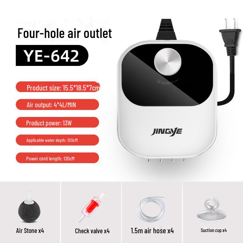 Кислородный насос Jingye Silent Quad-Head для аквариумов и прудов
