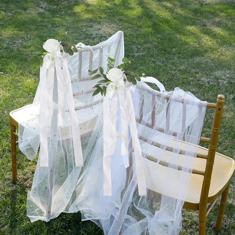 1 шт., цветок розы на стул для церкви, автомобиля, деревенская свадьба, искусственный цветок, свадебные принадлежности, пояса, узел, элегантный, 46x27 см