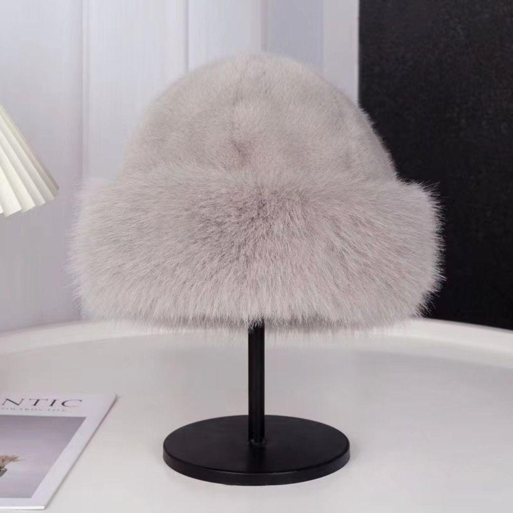 Bucket Hat Plush Basin Cap Korean Style Solid Beanie Casual Faux Fur Mink Hat Autumn