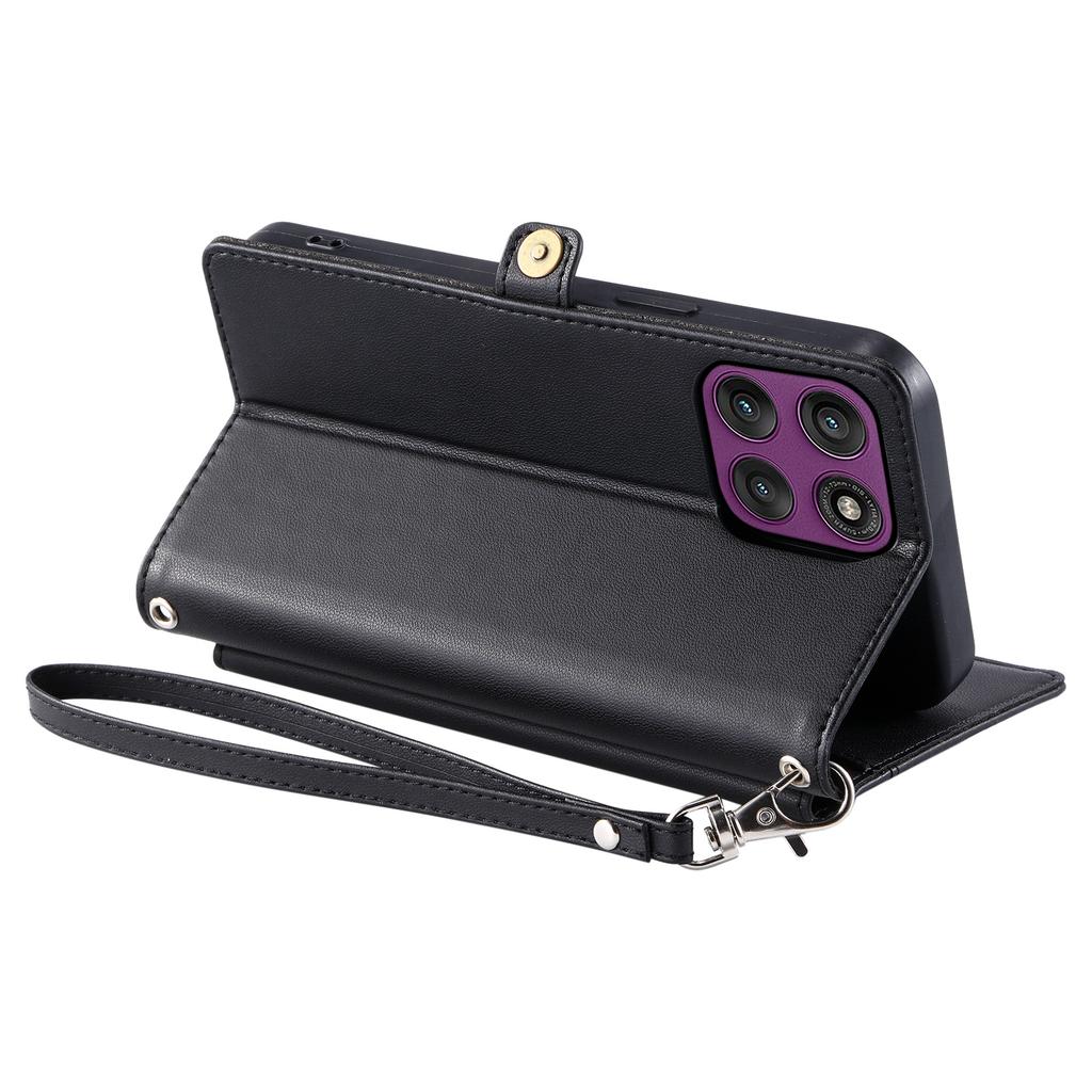 For Motorola Moto G56 5G Leather Case with Wrist Strap Wallet Stand Phone Cover