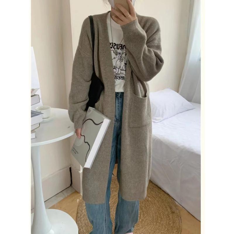 Autumn and Winter Women's Sweater In The Long Section of Soft Knitted Cardigan Loose Lazy Wind Large Pockets Temperament Soft Sweater Coat