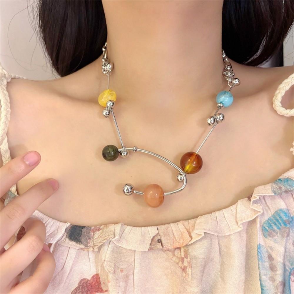 Punk Aesthetic Bead Chain Necklace Colorful Clavicle Chain Fashion Collarbone Necklace Women
