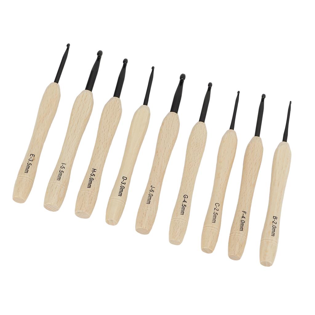 9PCS Crochet Hooks DIY Handcraft Ergonomic Crochet Needle with Wooden Handle for Crochet Lover for