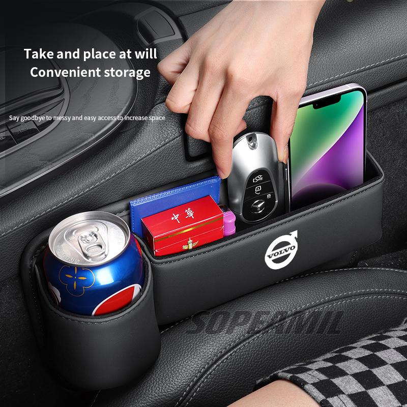 For Volvo XC40 XC60 XC70 XC90 C30 C70 S40 S60 S80 S90 V40 V50 V70 EX40 Car Leather Seat Gap Crevice Water Cup Holder Storage Box