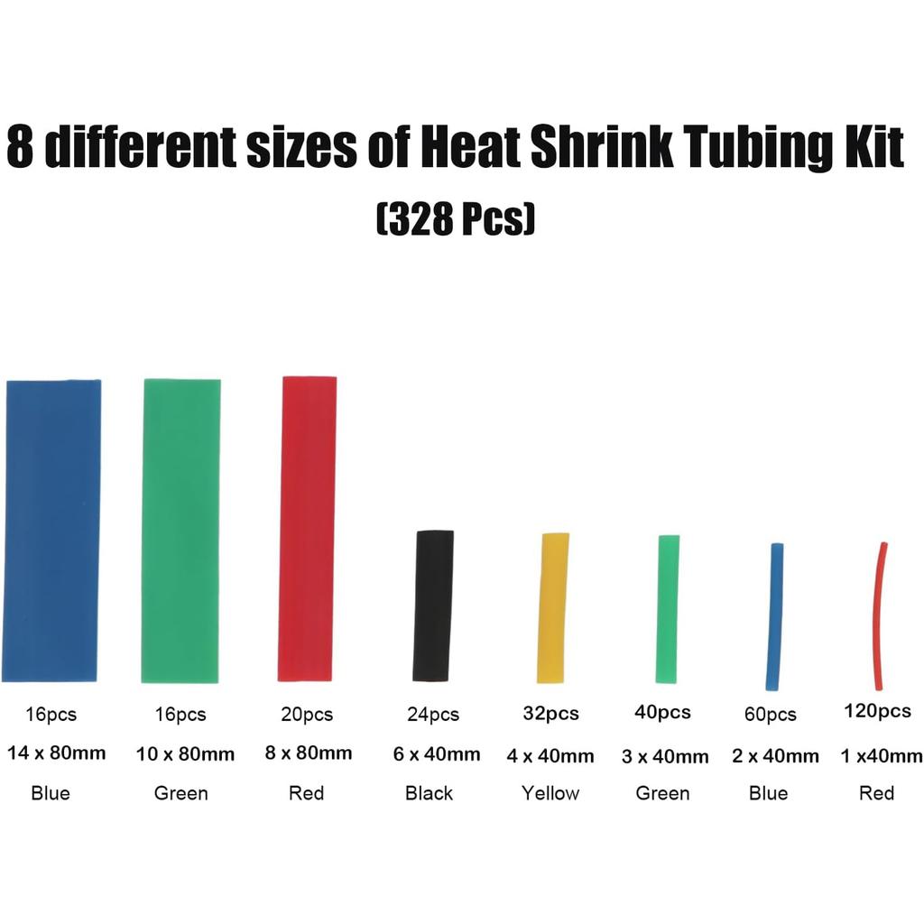 164/328PCS Heat Shrink Tubing 2:1Wire Cable Wrap Assortment Electric Insulation Tube Kit 5 Color 8 Size