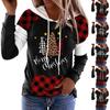 Женская мода с длинным рукавом в клетку с рождественским принтом толстовки пуловер свитер топ