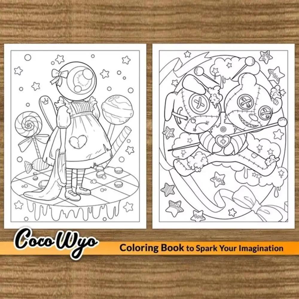 Жуткая раскраска милашки в уютных моментах для отдыха. Образовательная книга по рисованию граффити с очаровательными жуткими существами.