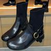 Универсальная и удобная женская обувь ретро с круглым носком ботинки Мартина женские осенне-зимние новые вязаные эластичные ботинки-носки стройнящие на низком каблуке sho