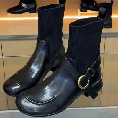 Универсальная и удобная женская обувь ретро с круглым носком ботинки Мартина женские осенне-зимние новые вязаные эластичные ботинки-носки стройнящие на низком каблуке sho