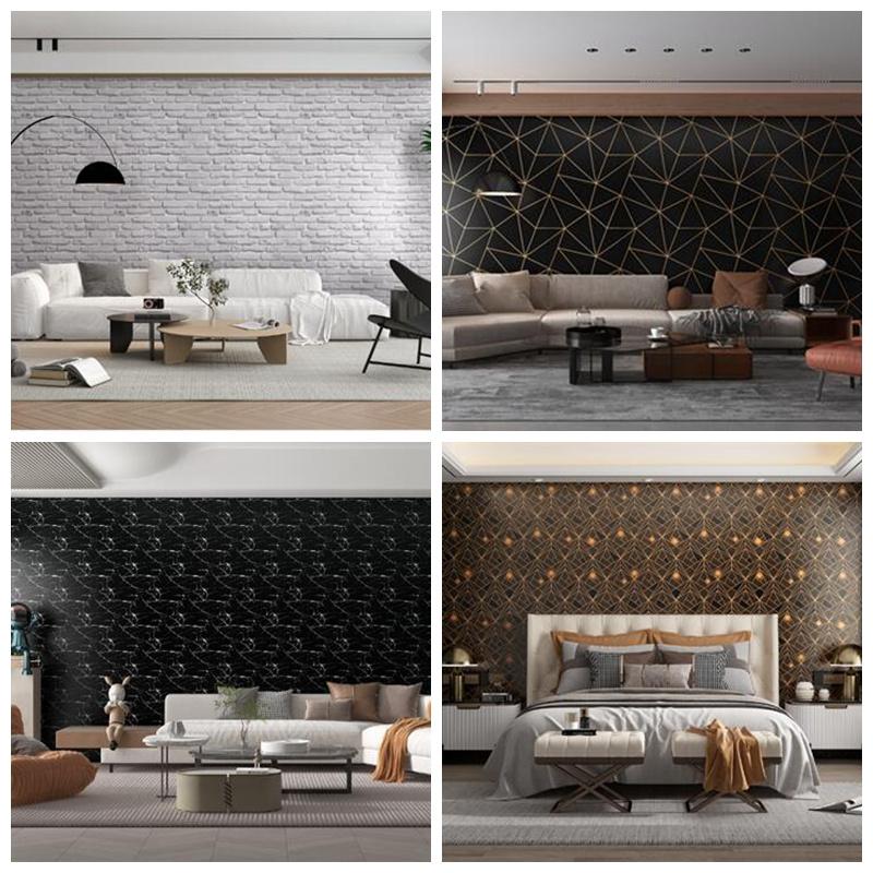 3D Геометрическая решетка Кирпич Мрамор Водонепроницаемые самоклеящиеся обои Домашний фон Декор для дома Наклейка на стену