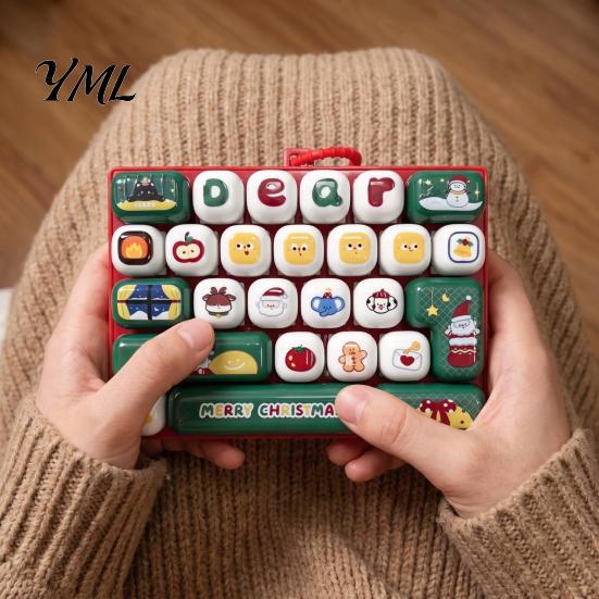 Relaxing Fingertip Keyboard Toy 26-Key Fidget Toy, Cartoon Christmas Push Bubble Keyboard, Tactile Feedback Tool Stress Relief Mini for Backpack Purse