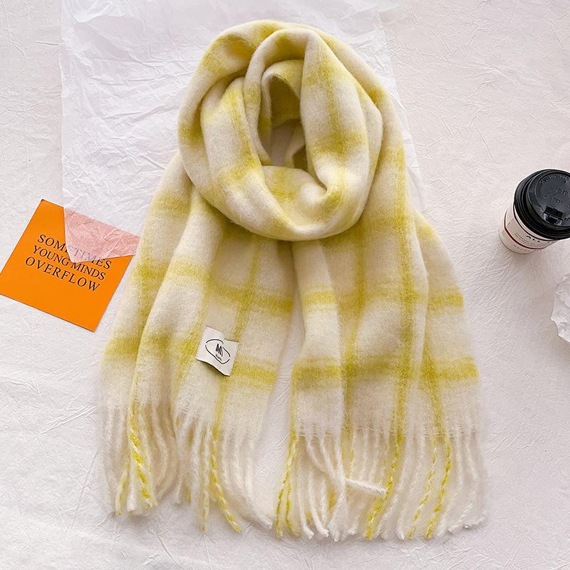 Rainbow Wool Plaid Scarf Women's Winter Imitation Cashmere Red Fringed Wool Shawl Thickened Scarf