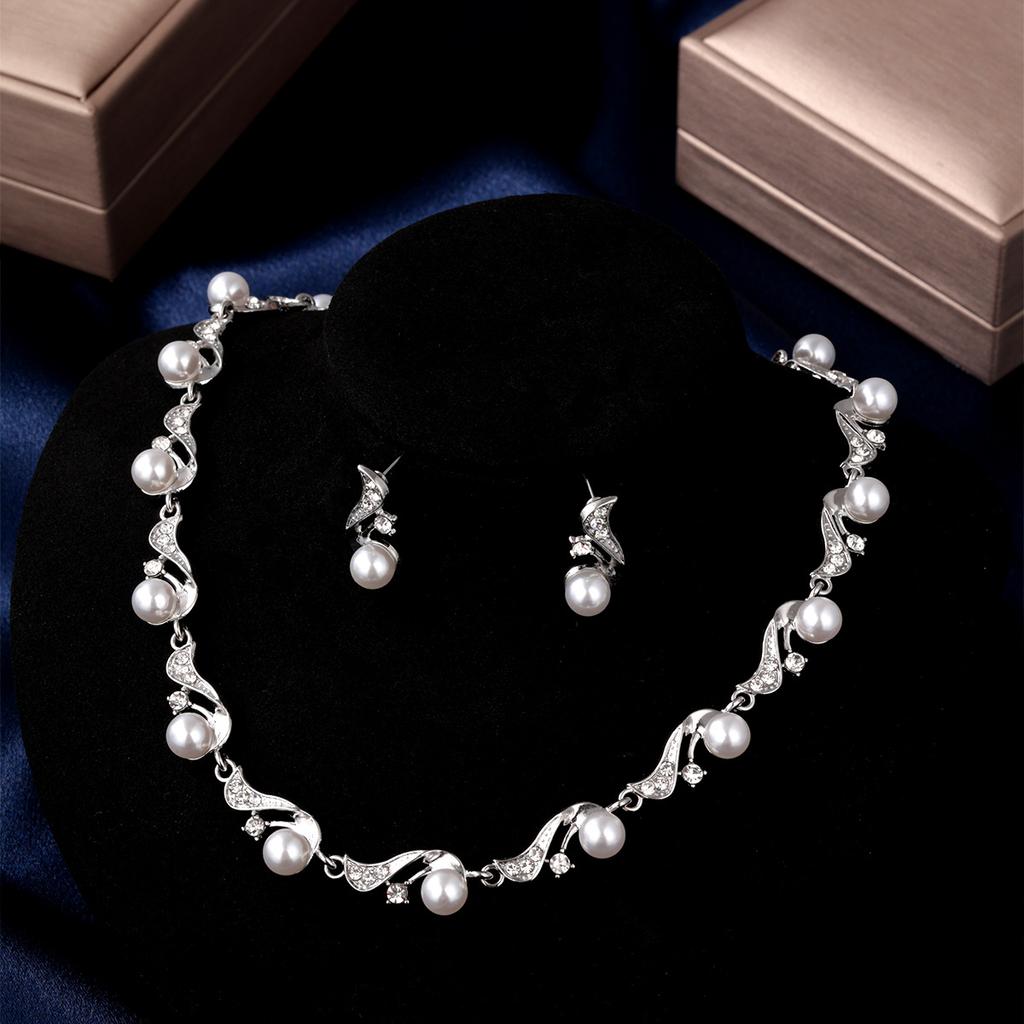 Luxury Pearl Necklace and Earring Set for Women, European and American Style Bridal Dress Accessories, Fashionable Collarbone Chain Wedding Jewelry
