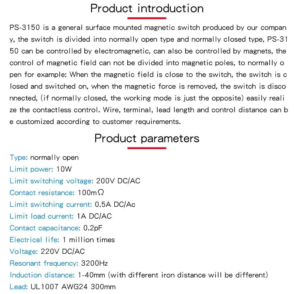 1 шт., 30 см, расстояние индуктивности провода PS-3150, геркон для контактов двери, окна, магнитный переключатель